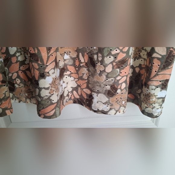 Cato Floral Women's Top Brown and Cream Bell Short Sleeve Boho Fall Casual Offic - Picture 8 of 10